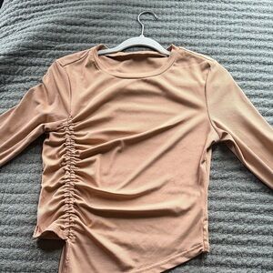 SHEIN Tan Ruched Long Sleeve Top